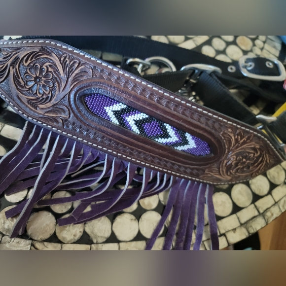 Tooled Leather Beaded Horse Harness NWT💜🐴🖤 - Picture 1 of 8